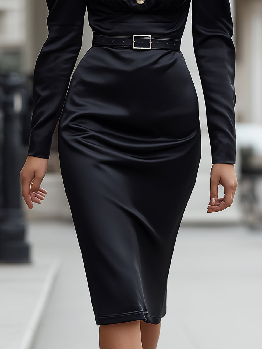 Midnight Regency Belted Midi Dress