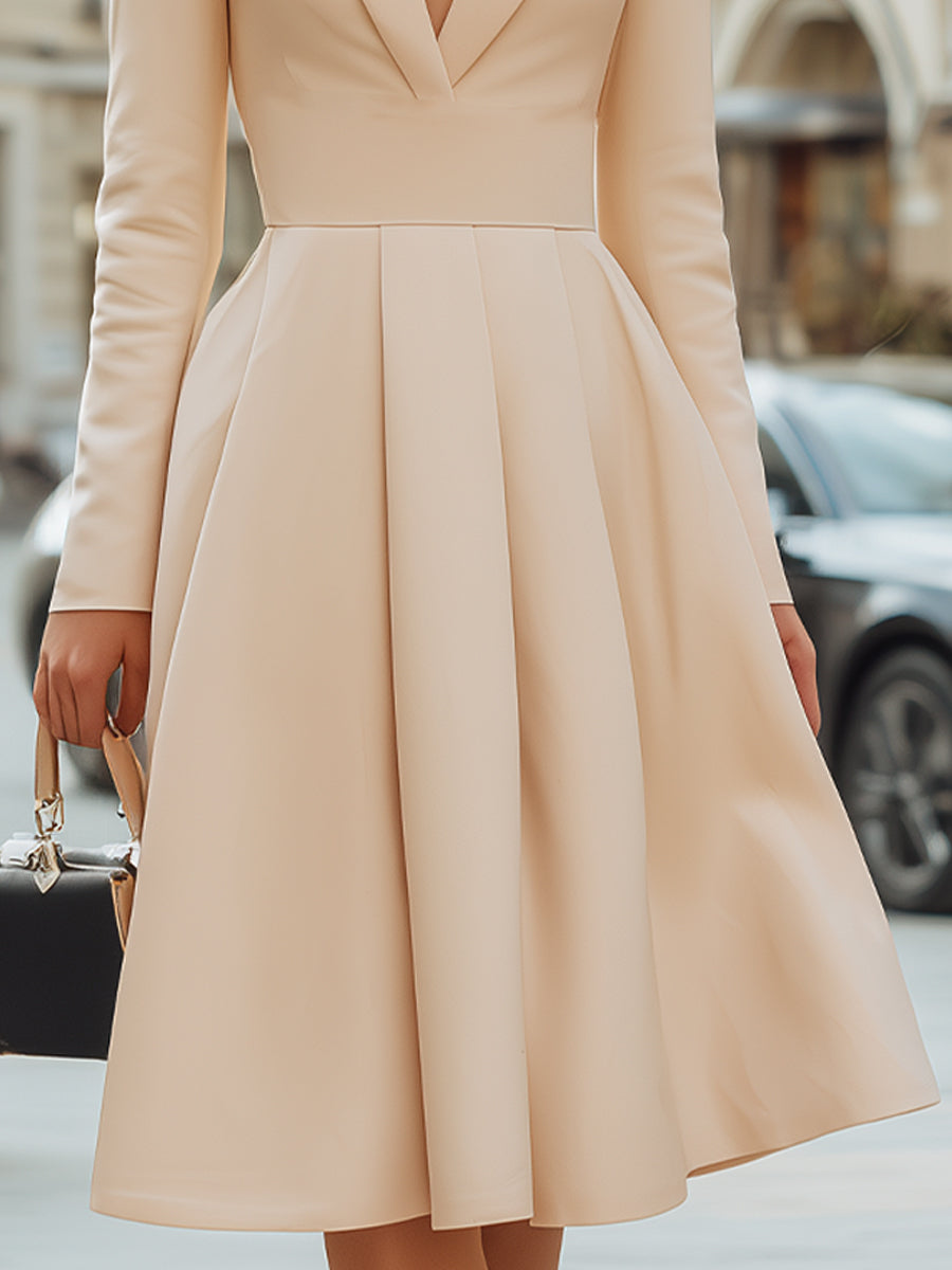 VOS LEE Elegant Deep V - Neck A - Line Midi Dress