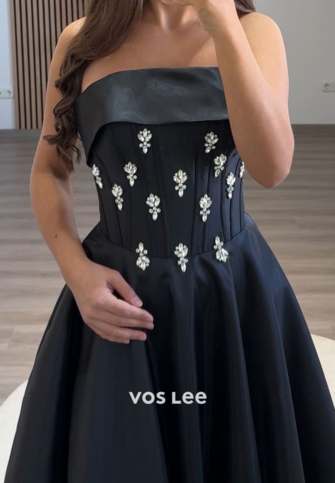Beaded Crystal Strapless A-Line Satin Homecoming Evening Prom Dress Ball Gown