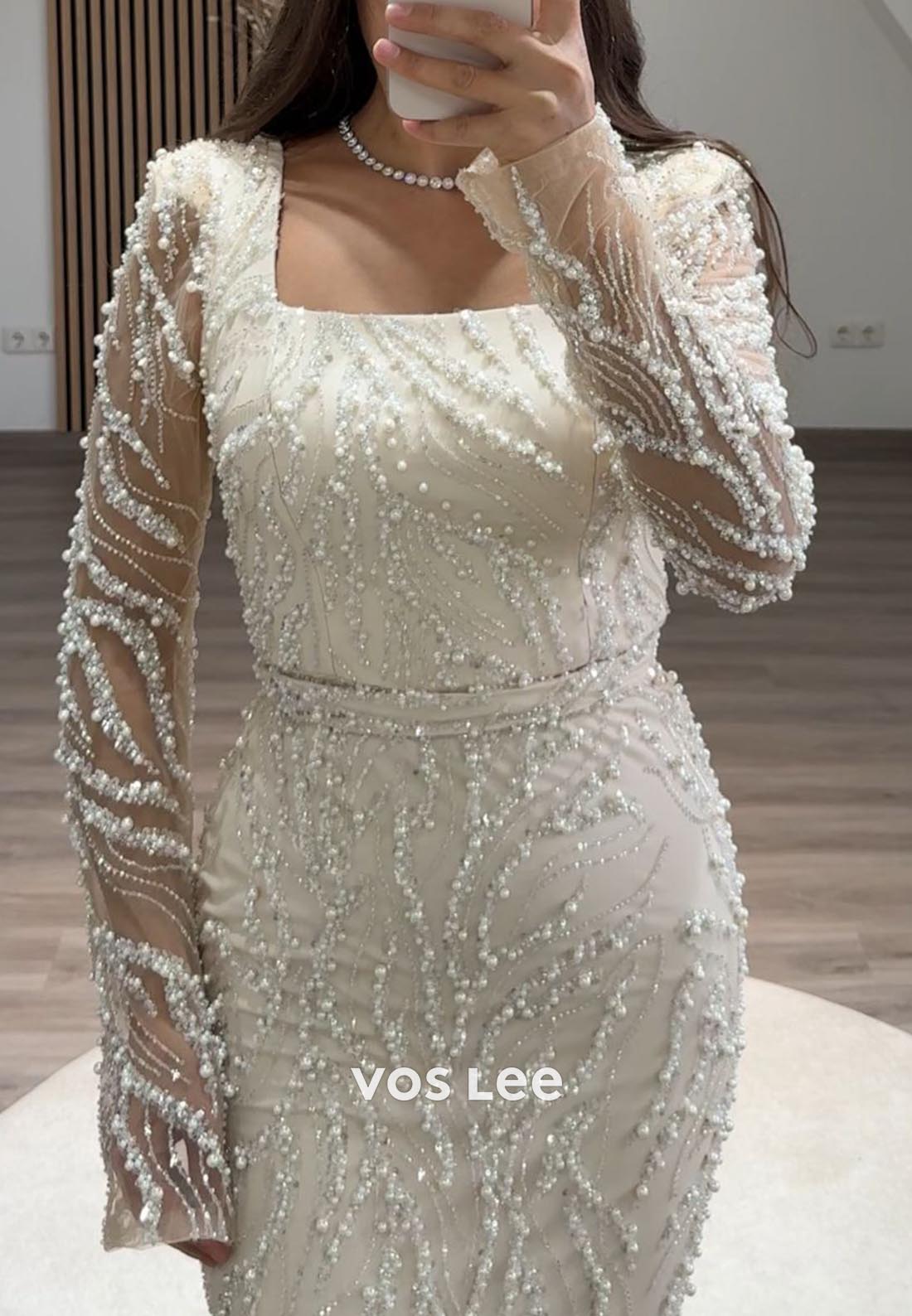 Elegance Allover Lace Beaded Long Sleeves Mermaid Evening Formal Dresses