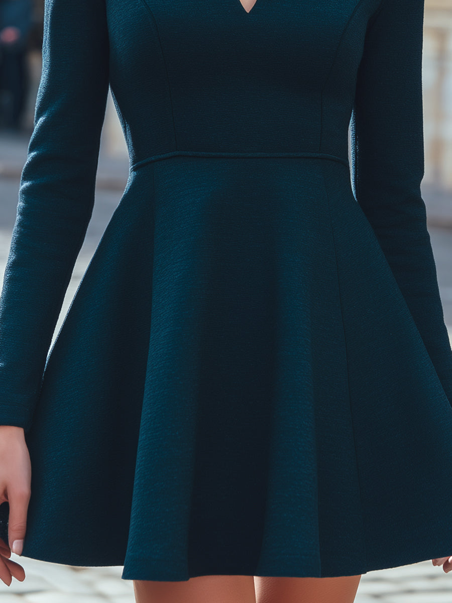 Midnight Teal High-Neck Mini Dress