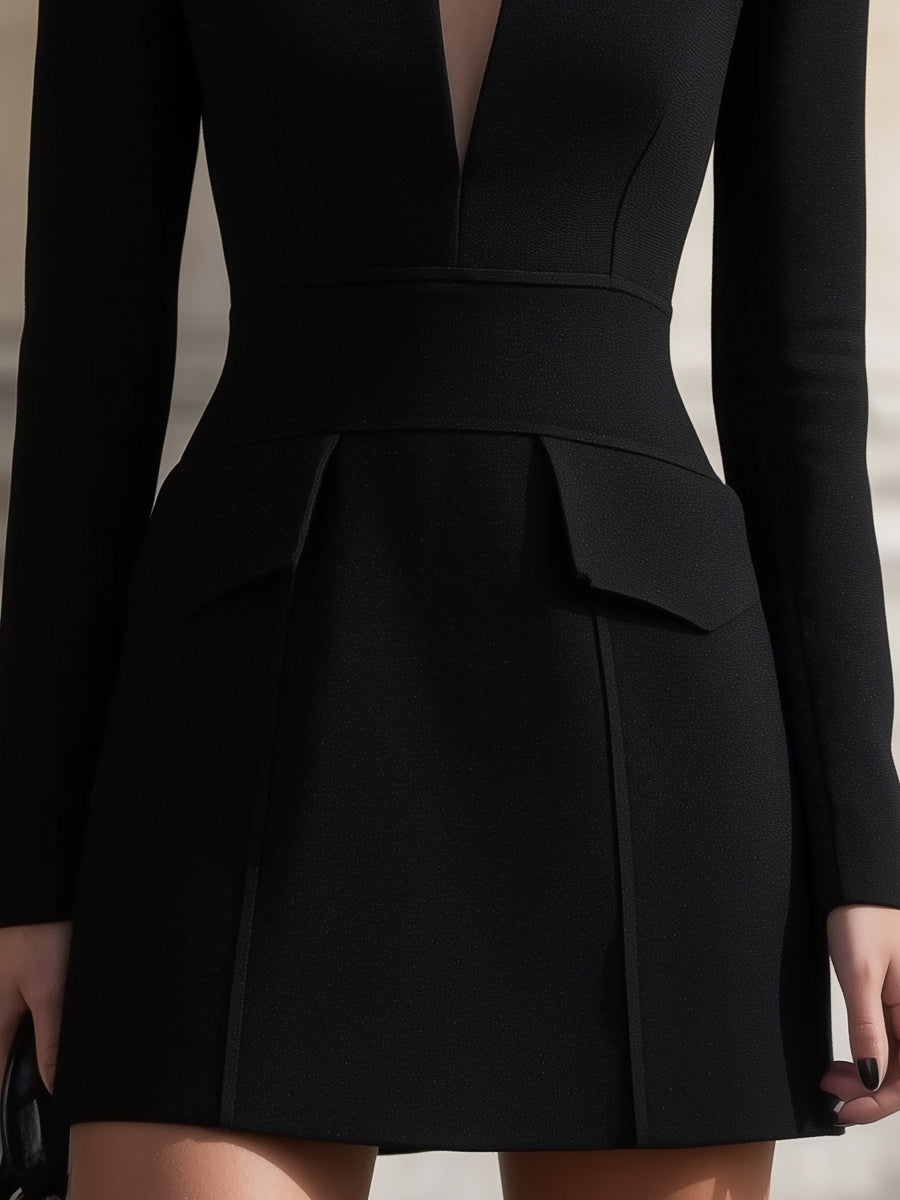 Long Sleeve Mini Dress With Contrast Oversized Collar