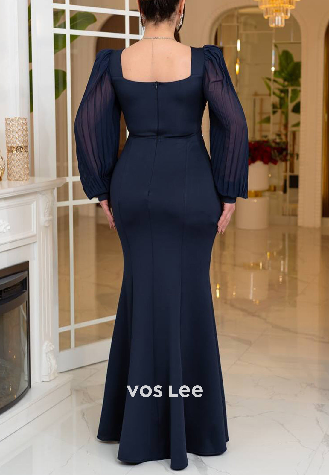 Long Sleeve Sweetheart Rhinestone Beading Embellished Mermaid Evening Dresses