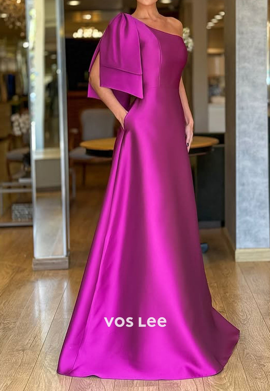 Elegant Red Satin Evening Dresses One Shoulder Formal Events Prom Gowns