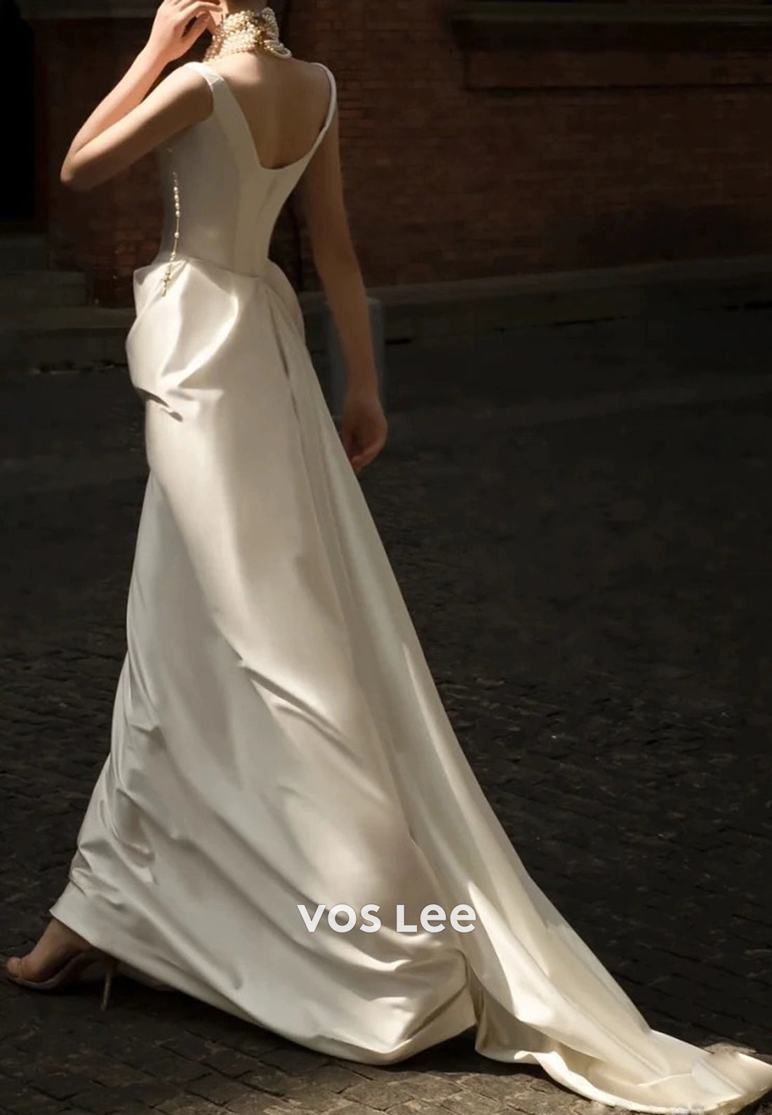 Classic & Timeless A-Line Strap Scoop Pleated Evening Dresses with Sweep Train