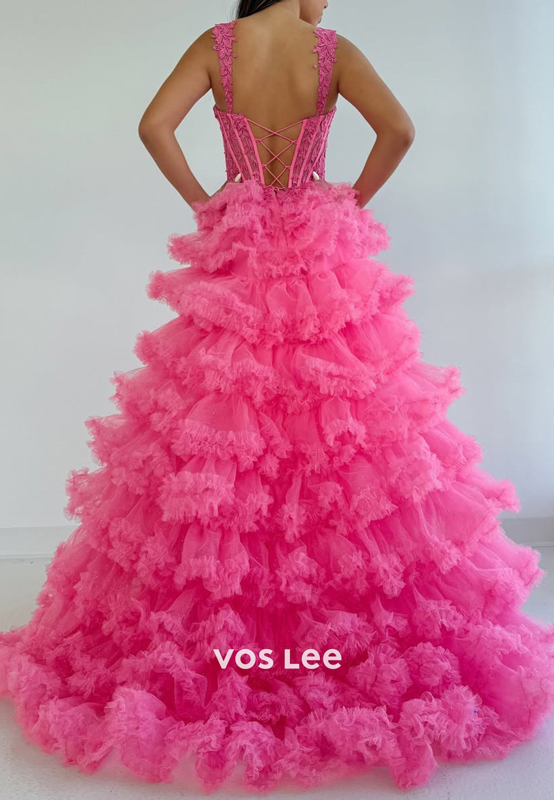 Candy Pink Spaghetti Straps Tulle Quinceanera Birthday Formal Evening Dress Ball Gown