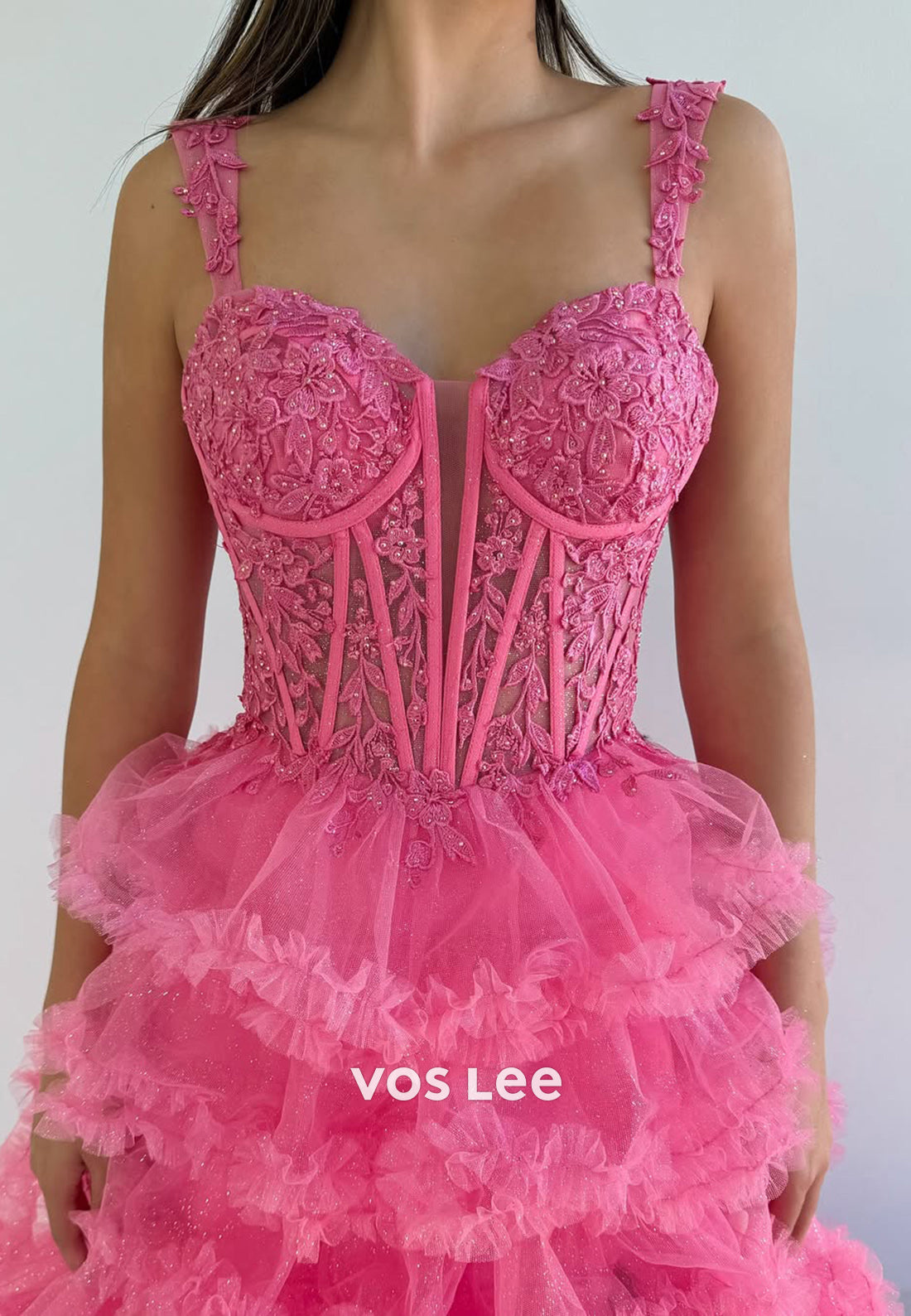 Candy Pink Spaghetti Straps Tulle Quinceanera Birthday Formal Evening Dress Ball Gown