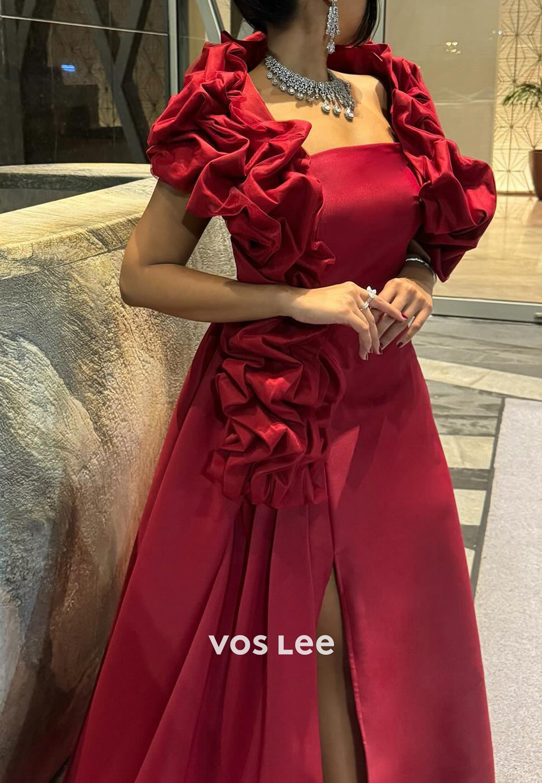 Classic & Timeless A-Line Pleated High Split Long Evening Dresses with Court Train