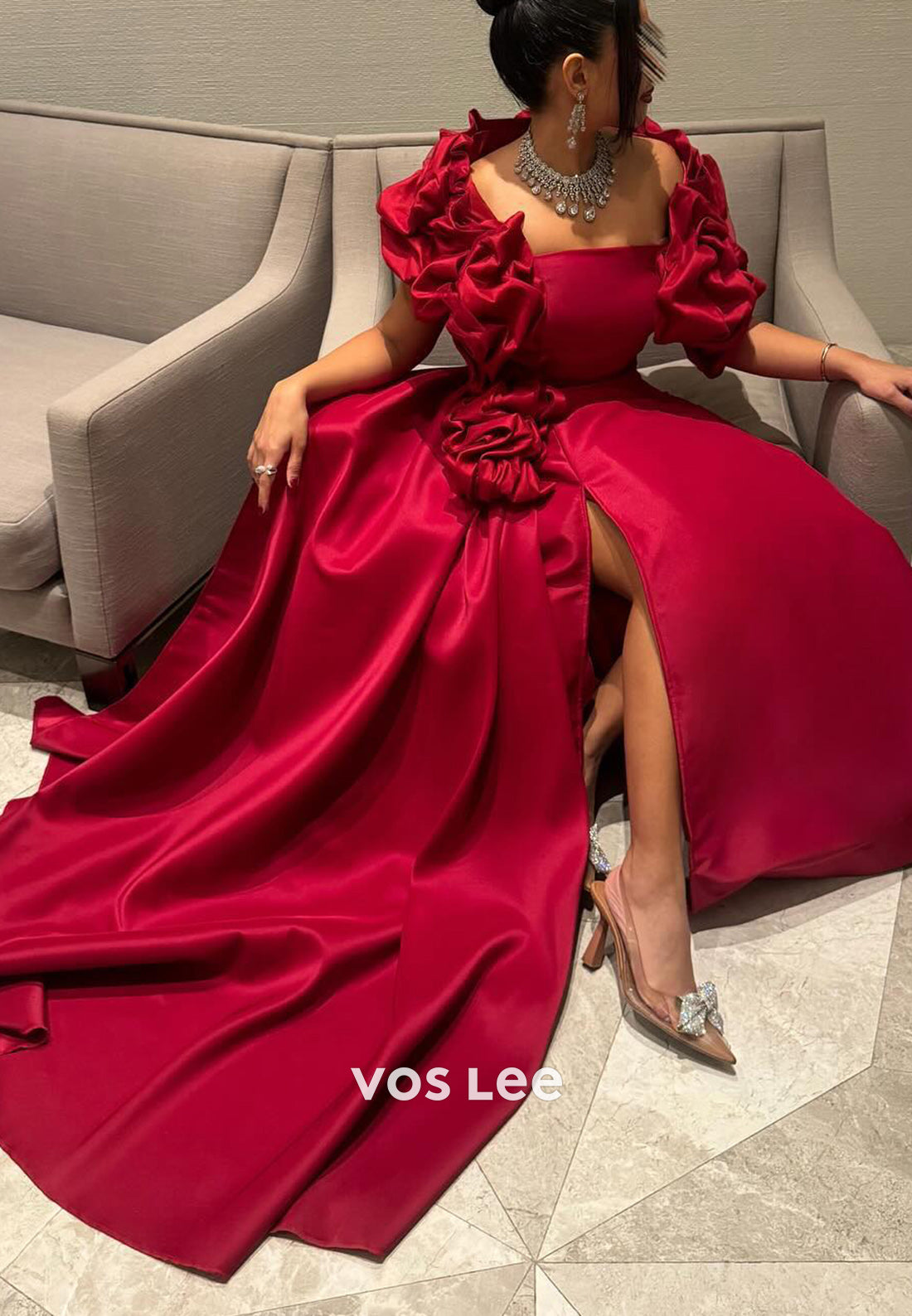 Classic & Timeless A-Line Pleated High Split Long Evening Dresses with Court Train