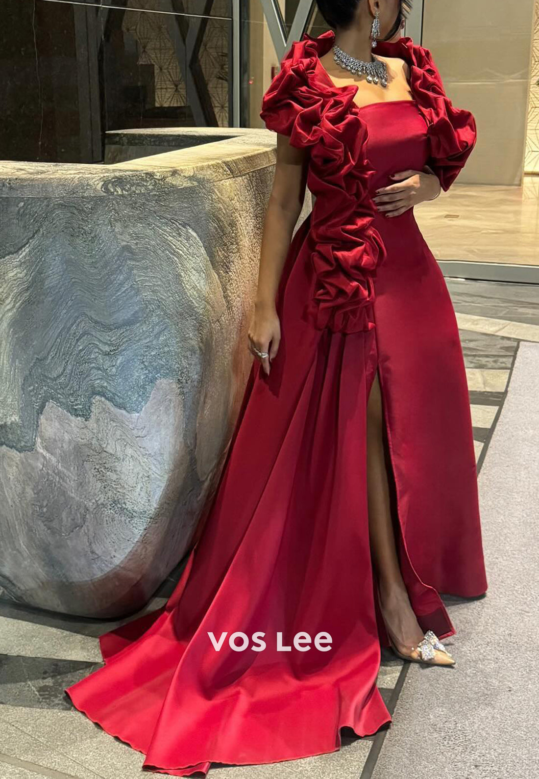 Classic & Timeless A-Line Pleated High Split Long Evening Dresses with Court Train