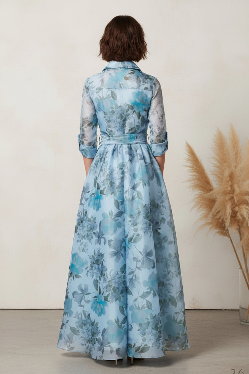 A-Line Collared 3/4 Sleeve Formal Shirt Dress