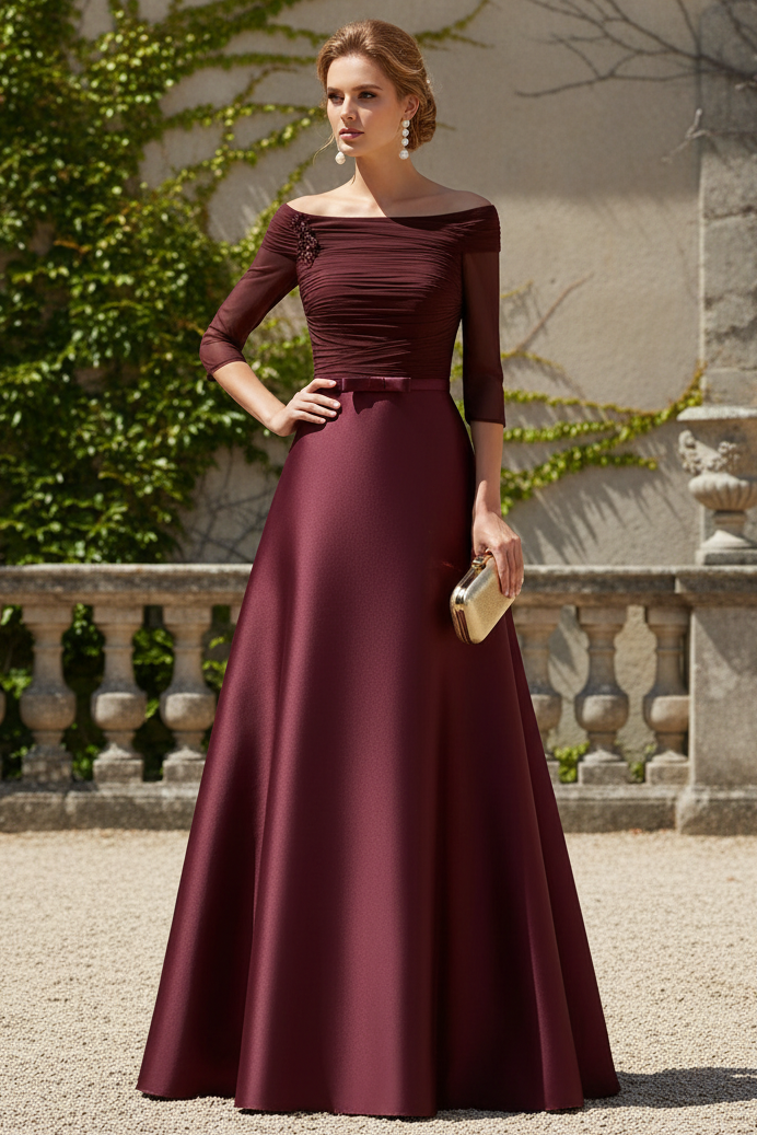 Off-the-Shoulder A-Line Evening Gown with Pockets