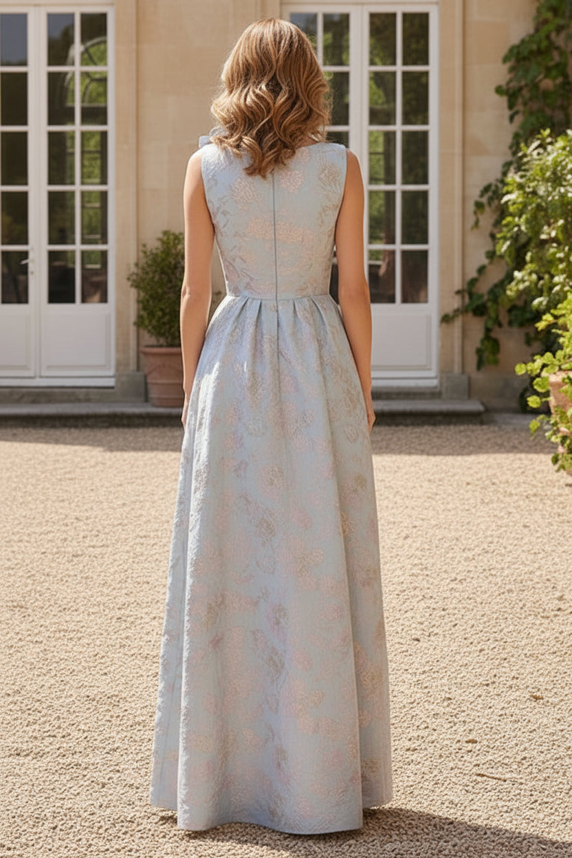 Floral Jacquard A-Line Evening Gown with 3D Flower
