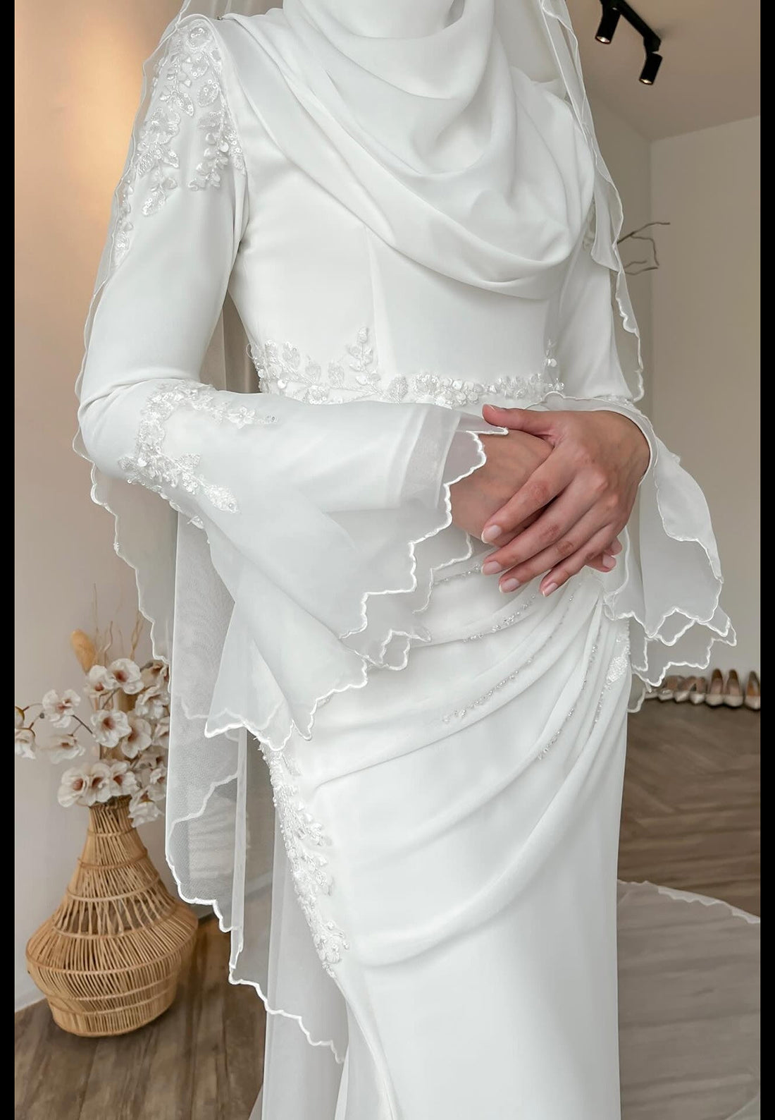 Modest Mermaid Wedding Dress with Bell Sleeves