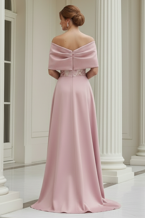 Off-the-Shoulder Embroidered Gown with Overskirt