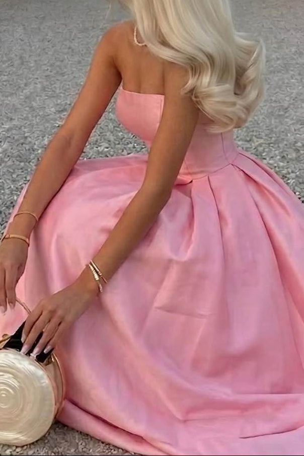 Strapless Pleated Satin Ball Gown