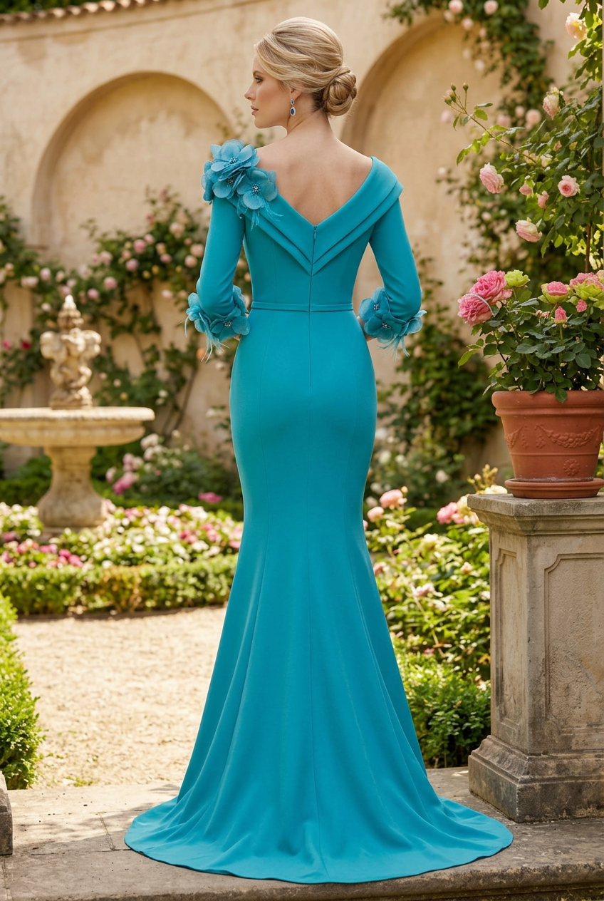 Floral Applique Asymmetrical Mermaid Evening Gown