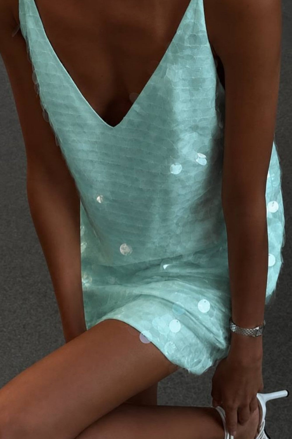 Sequin Mini Slip Dress with V Neckline