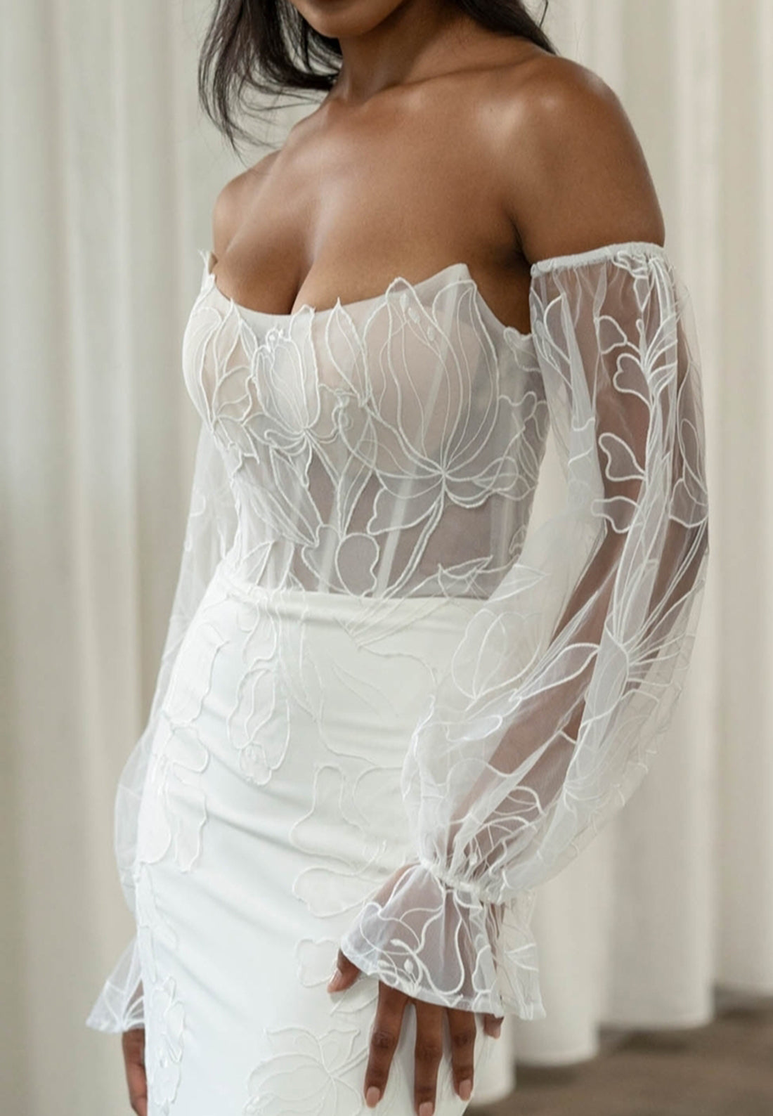 Embroidered Corset Off-Shoulder Wedding Dress