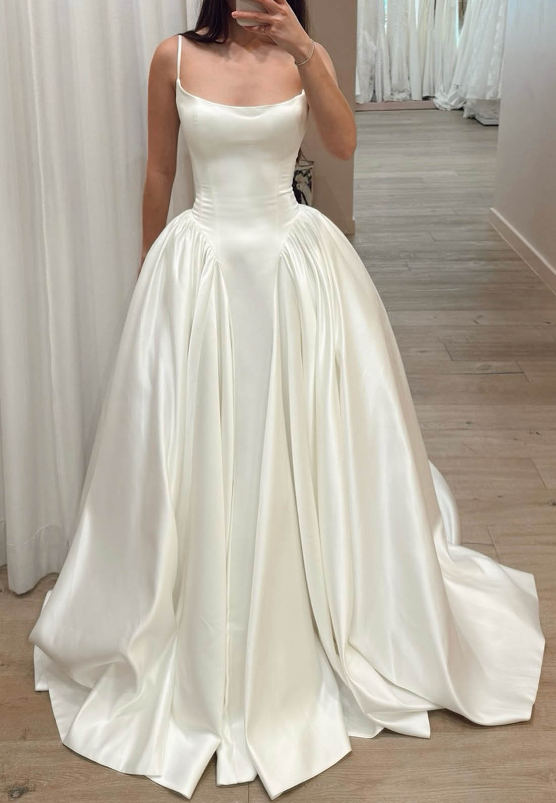 Satin Spaghetti Strap Ball Gown Wedding Dress