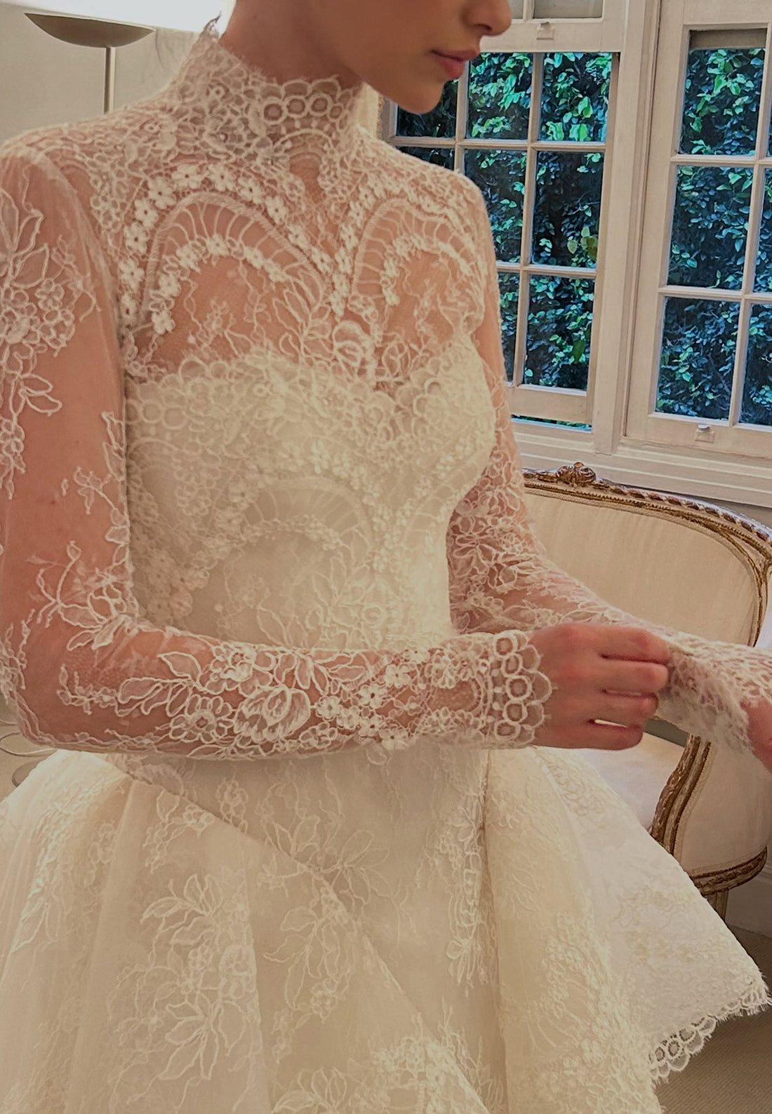 High-Neck Lace Ball Gown Wedding Dress