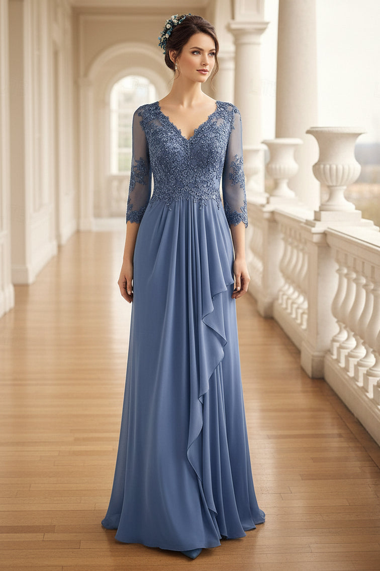 Lace Bodice Chiffon Evening Gown