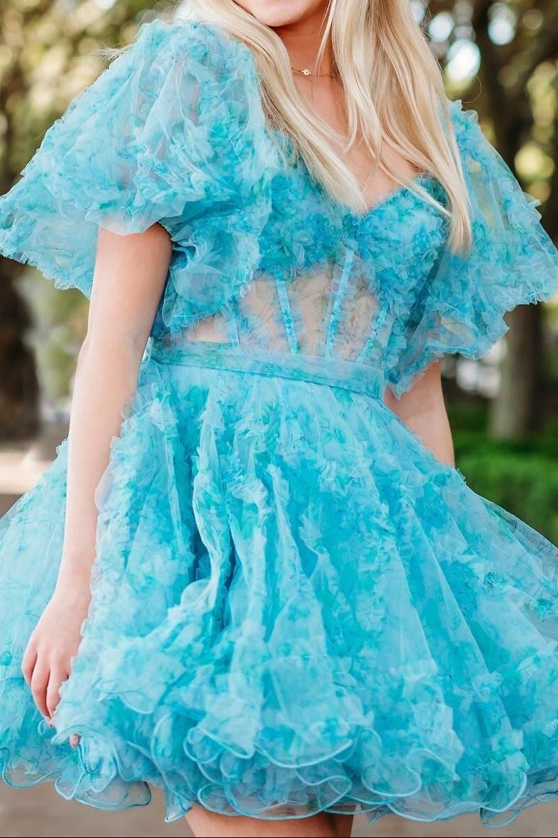 Corset Puff Sleeve Ruffled Mini Dress