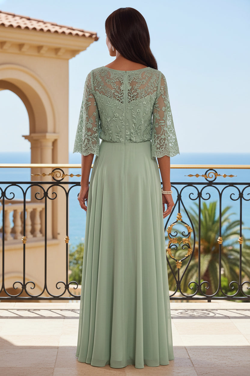 Embroidered Lace V-Neck A-Line Maxi Dress