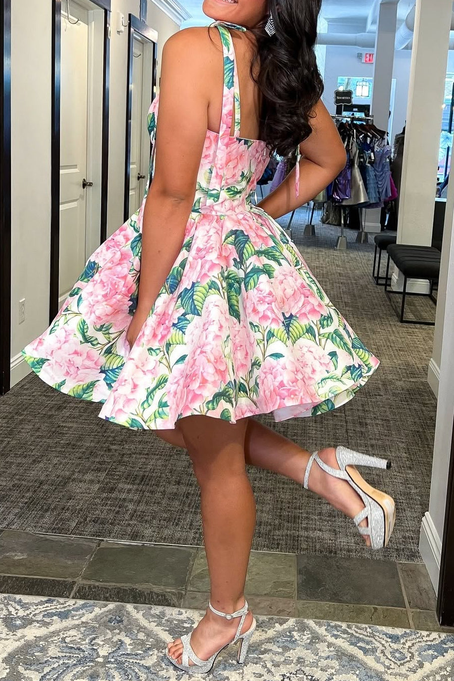 Floral Sweetheart Corset Mini Dress with Tie Straps