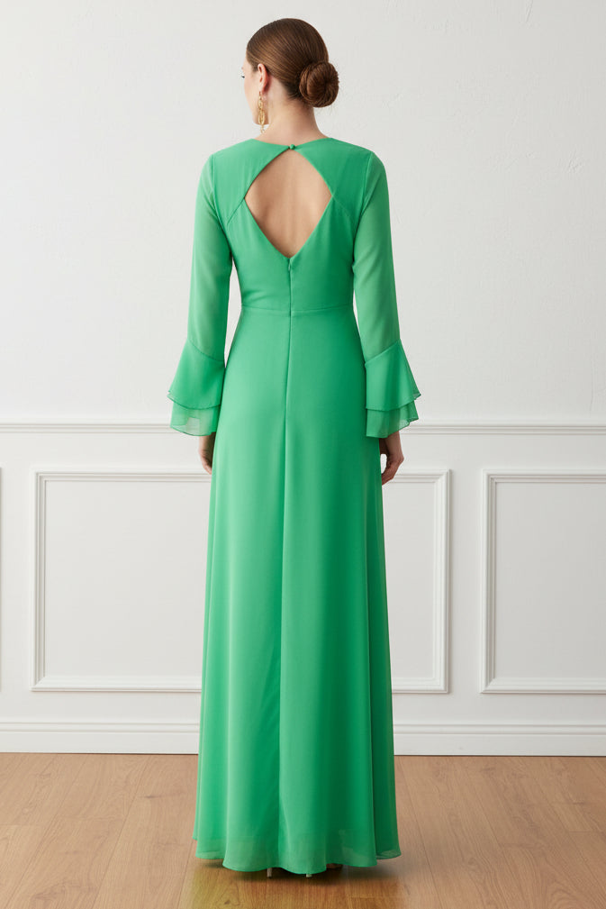 Ruched V-Neck Chiffon Maxi Dress