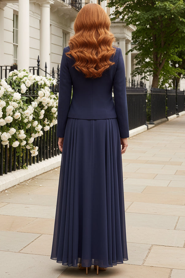 Embroidered Jacket and Pleated Maxi Dress Set