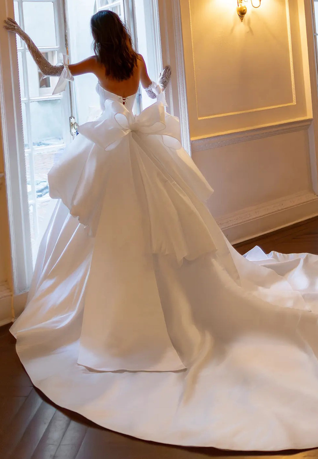 Satin Ball Gown Wedding Dress with Bow