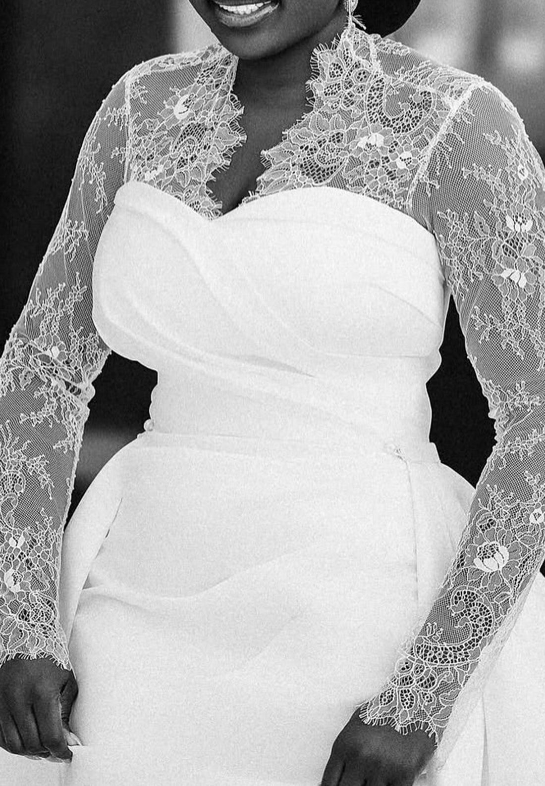 Long Sleeve Lace and Satin Wedding Dress with Overskirt