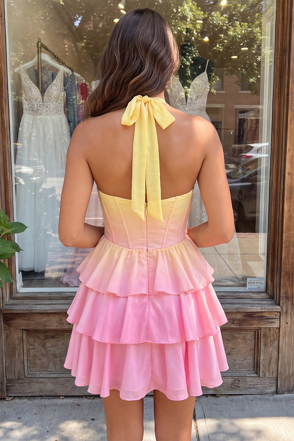 Halter Corset Tiered Ruffle Mini Dress