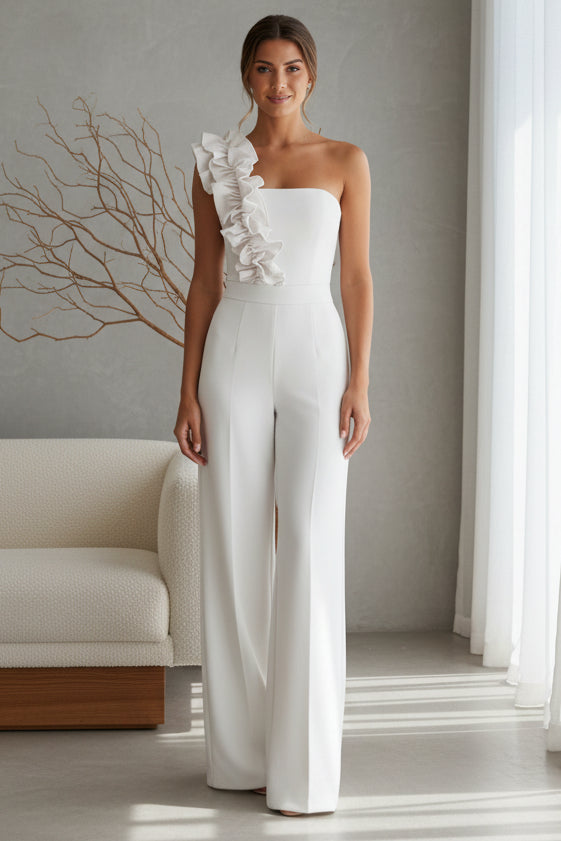 One-Shoulder Ruffle Wide-Leg Jumpsuit