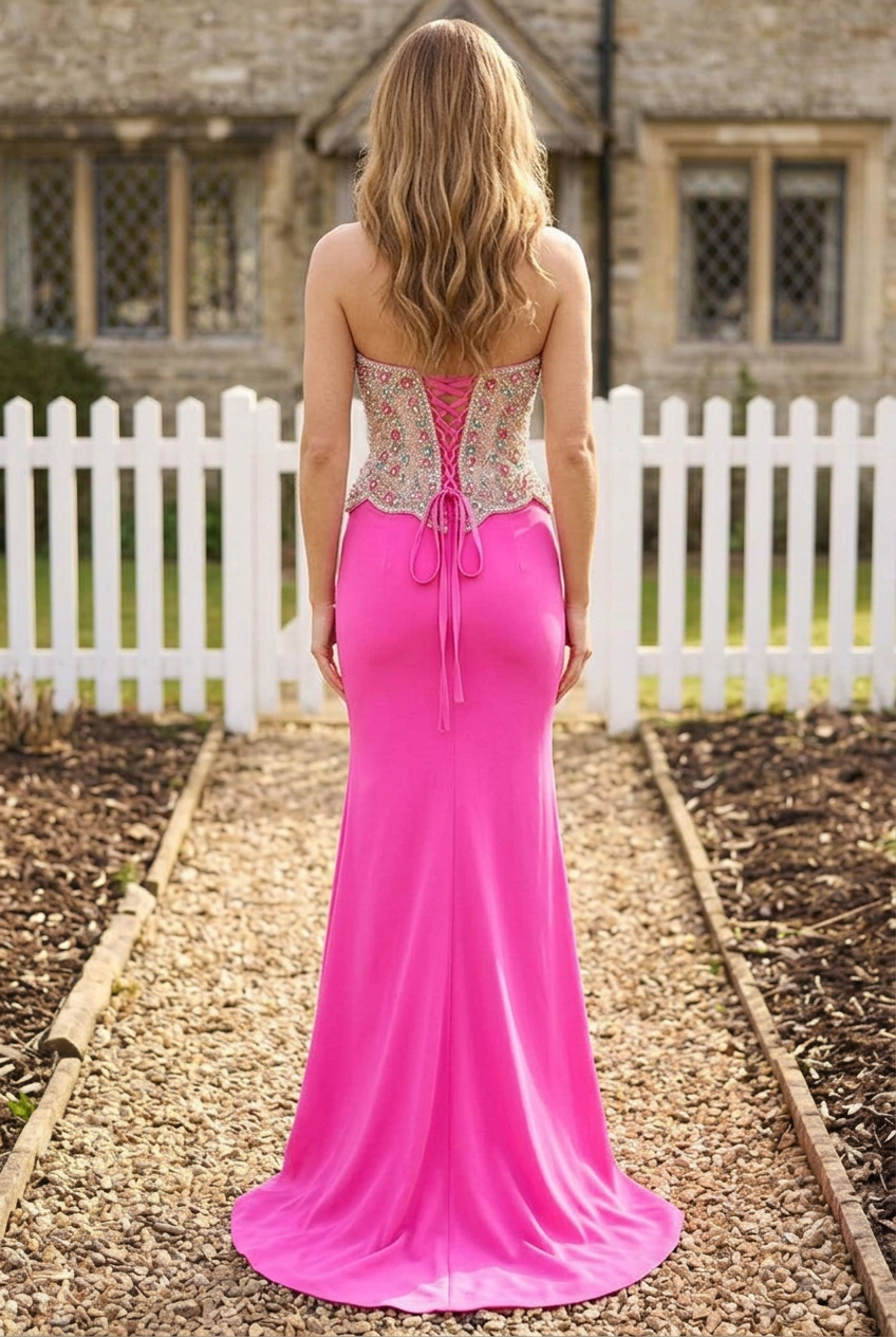 Strapless Beaded Bodice Floor-Length Evening Gown