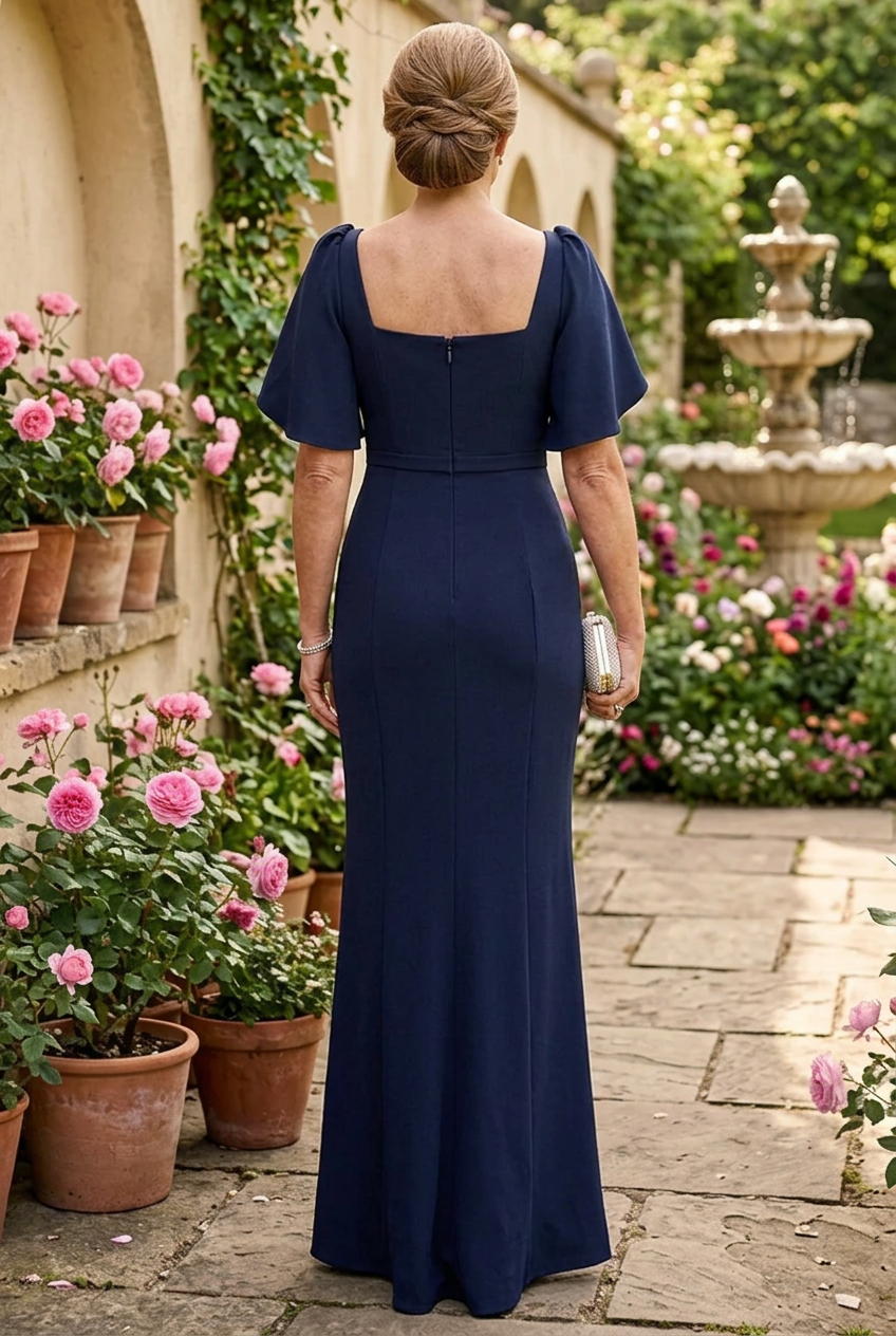 Flutter Sleeve Square Neck Maxi Dress with Slit