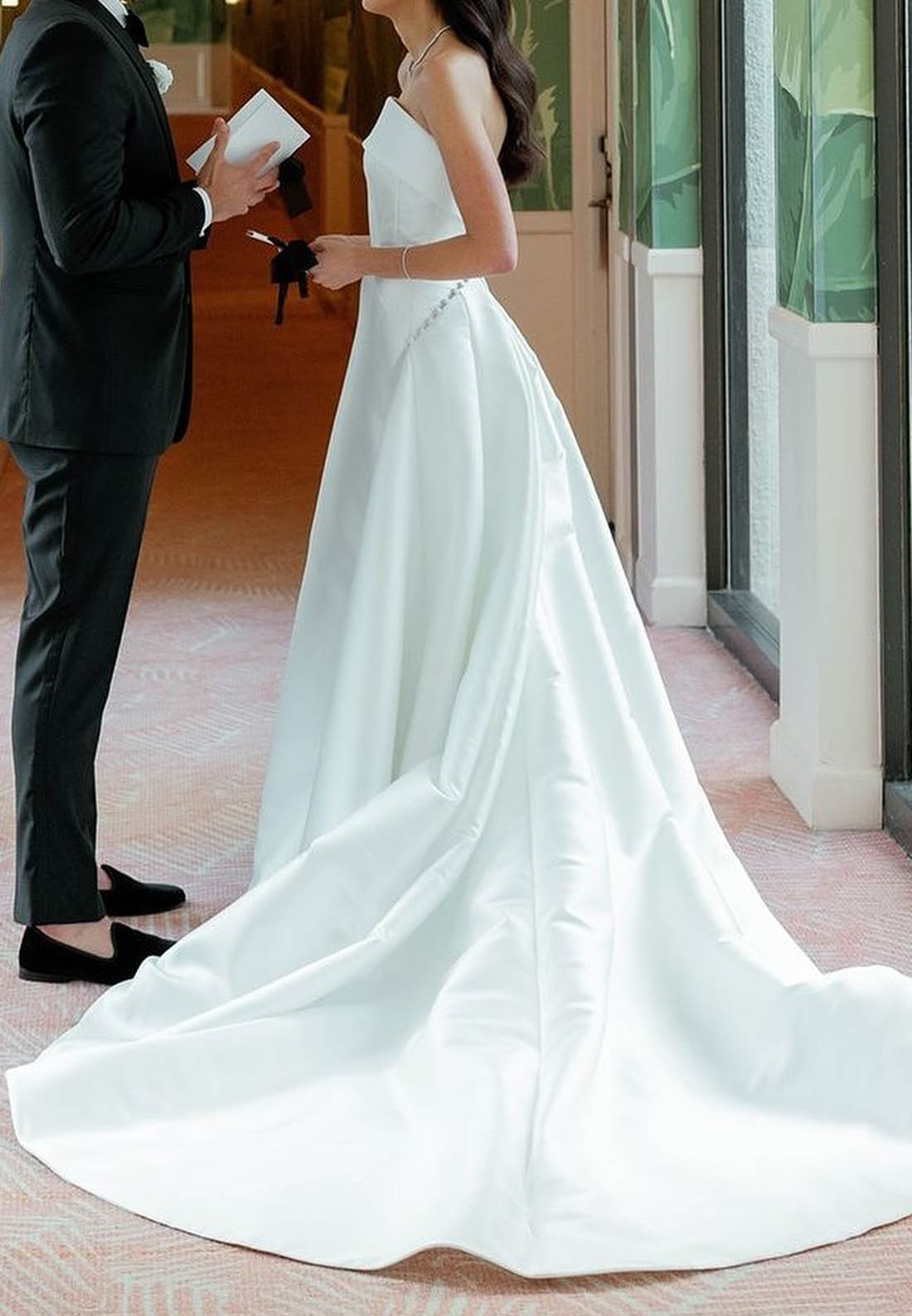 Strapless Satin Column Wedding Dress with Overskirt