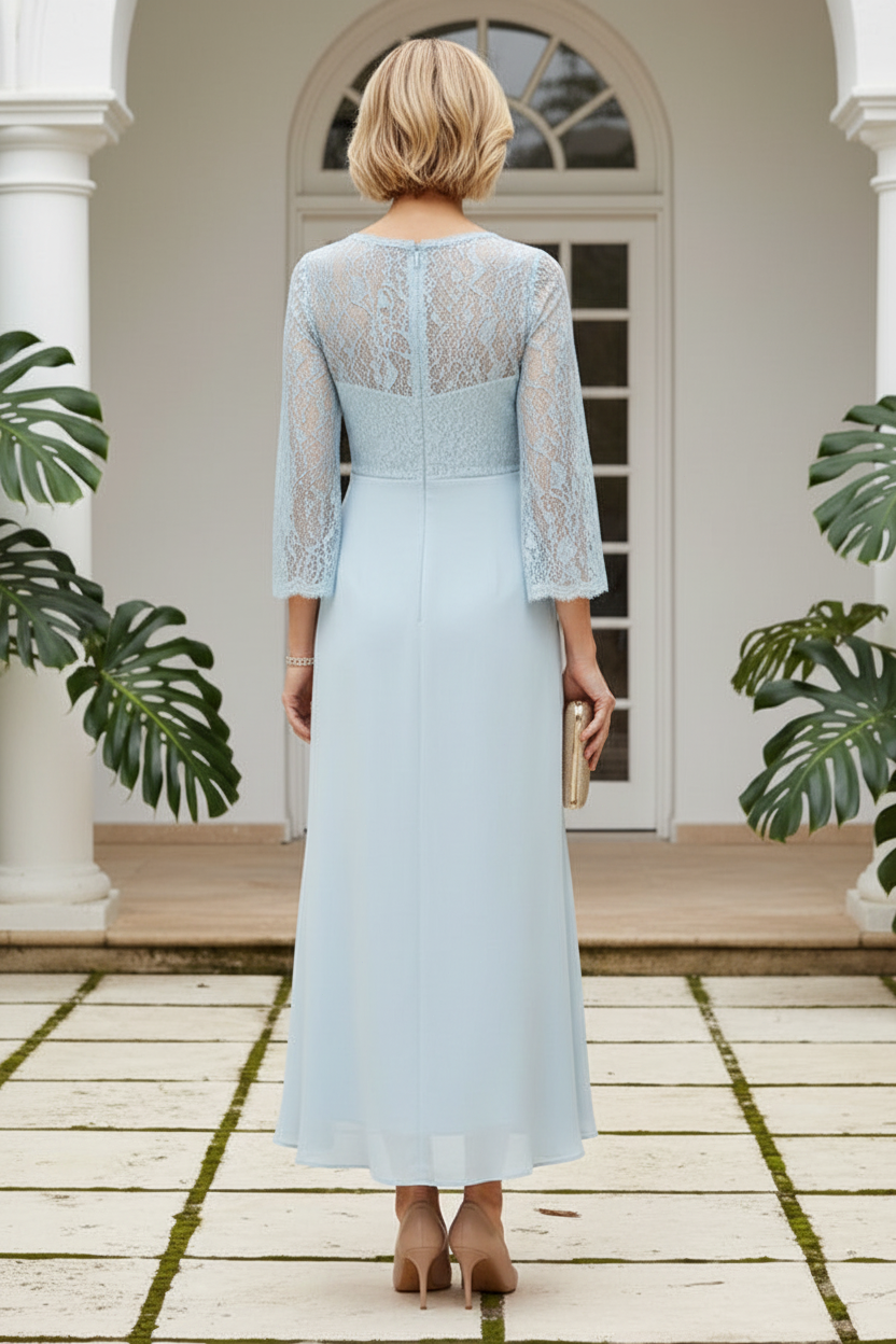Lace V-Neck High-Low Mother of the Bride Dress