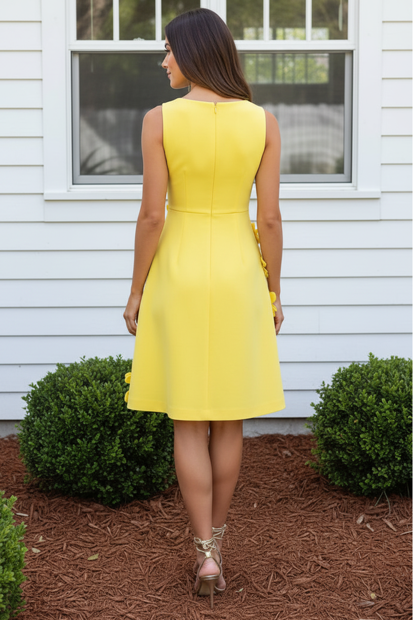 3D Floral Applique Fit and Flare Cocktail Dress