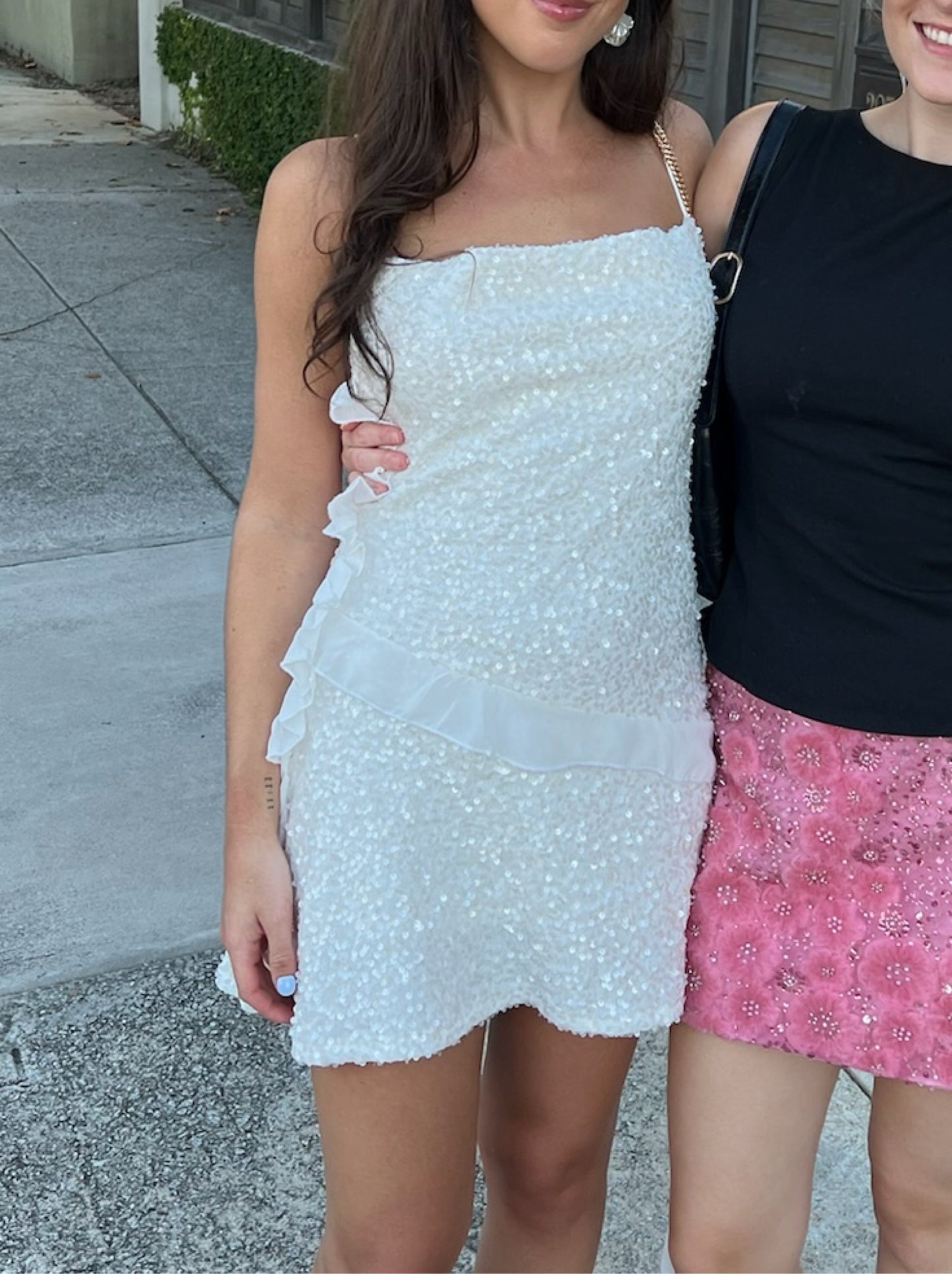 Sequin Asymmetric Ruffle Spaghetti Strap Mini Dress