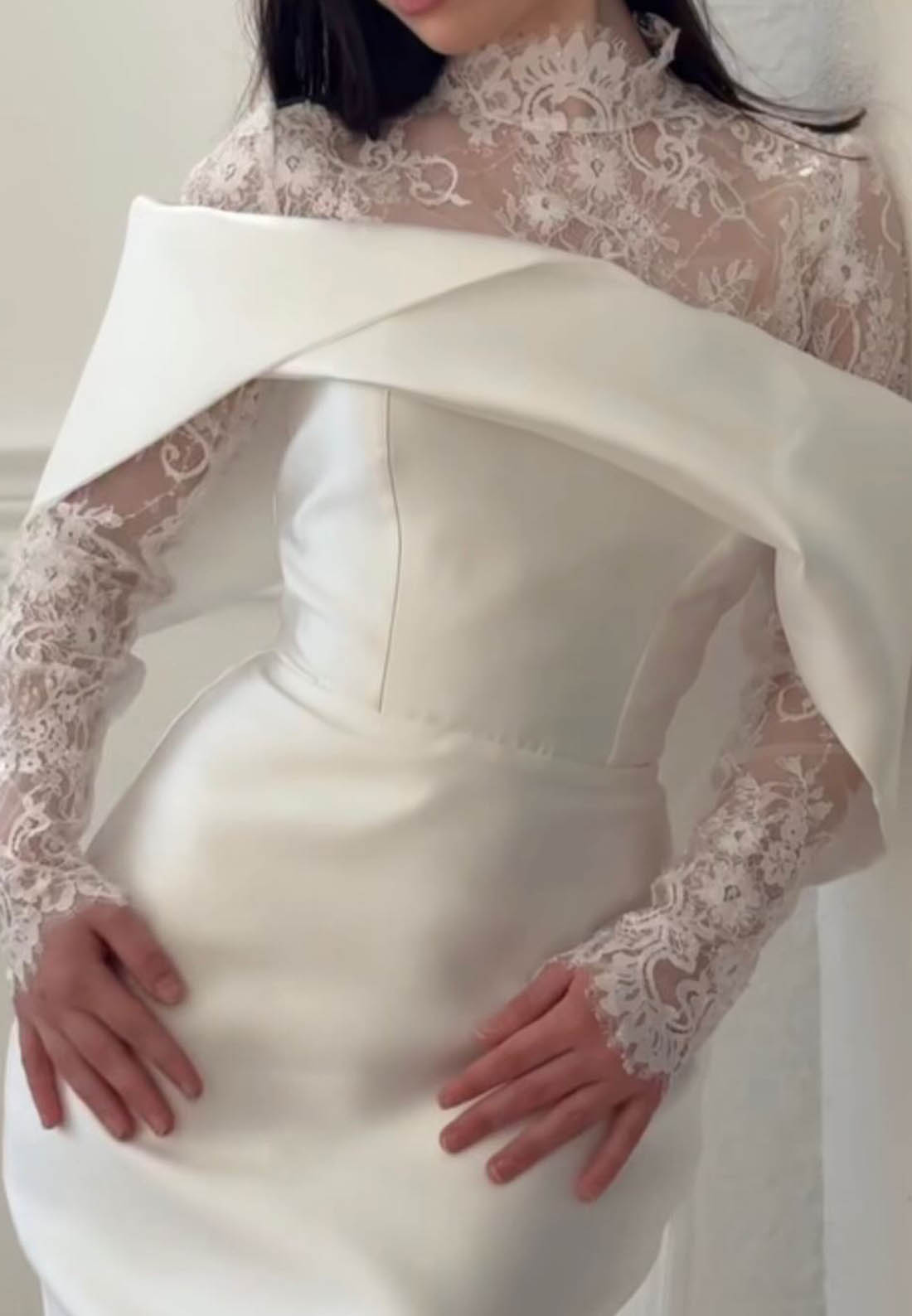 High Neck Lace and Satin Mermaid Wedding Dress