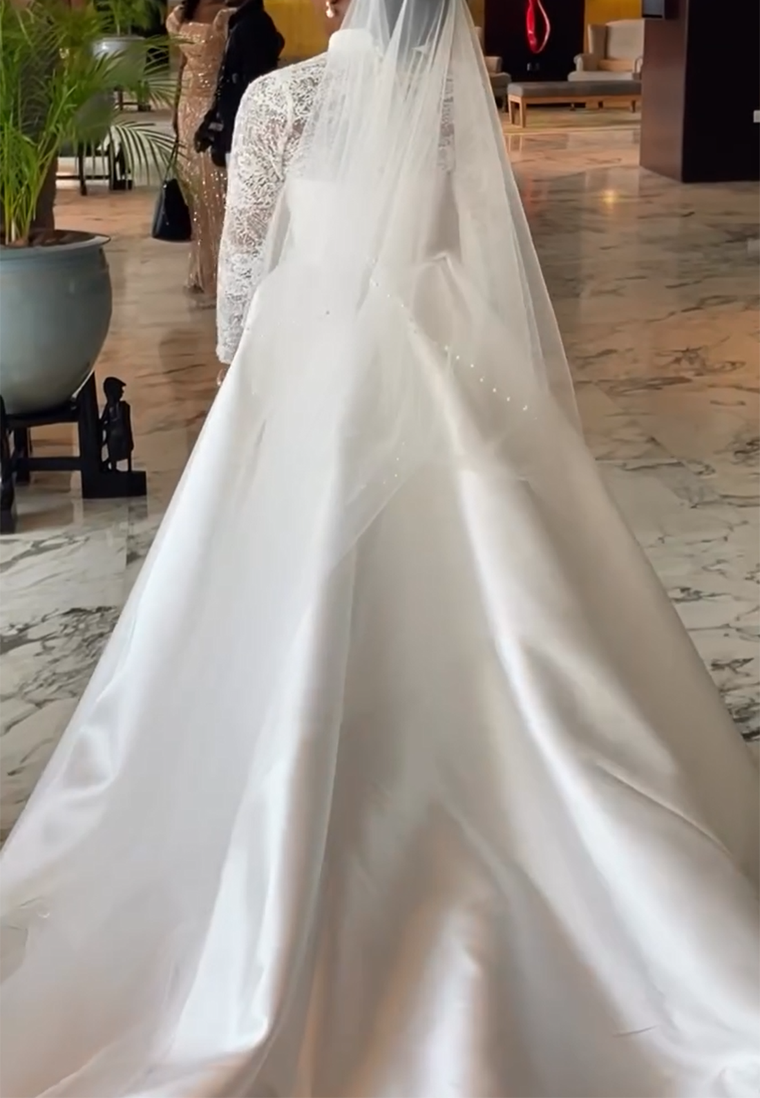 High Neck Lace Long Sleeve Wedding Dress with Overskirt