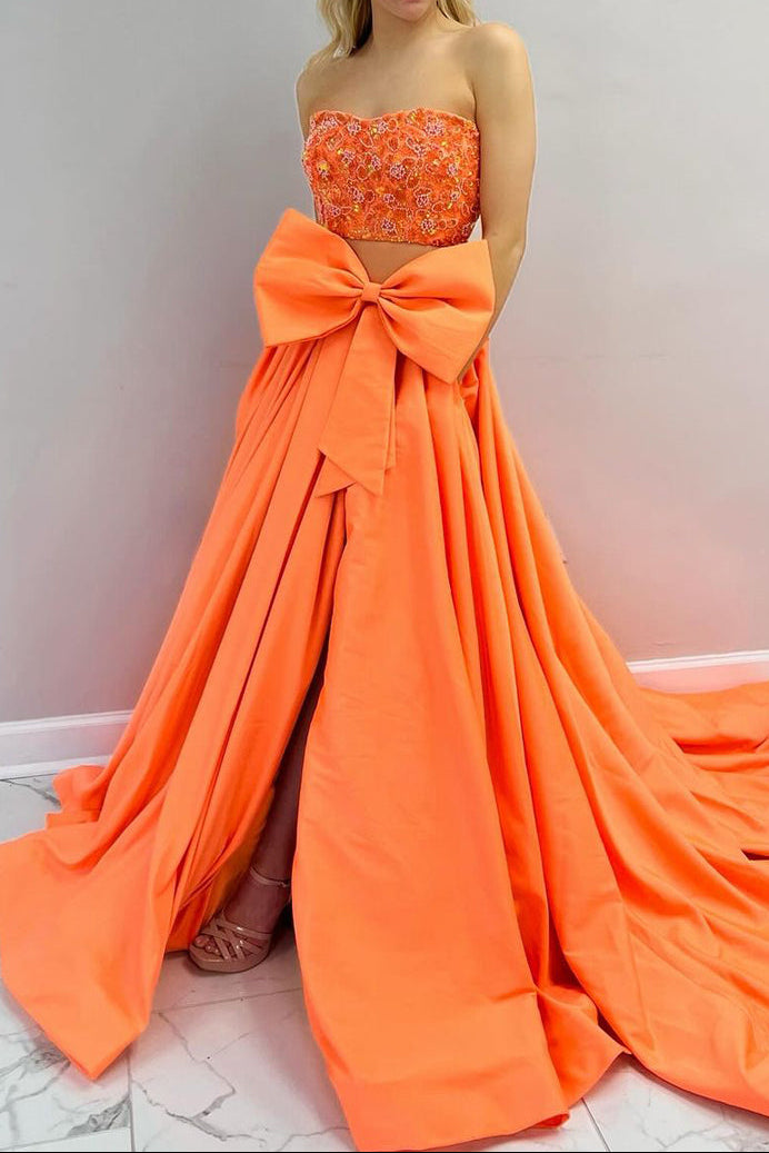 Strapless Two-Piece Ball Gown with Bow Detail