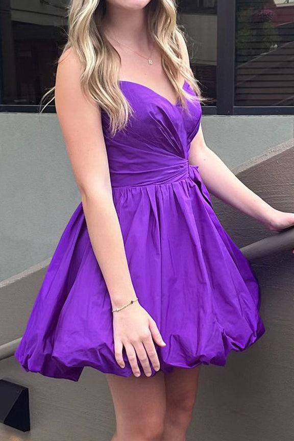 Sweetheart Bow-Waist Bubble Hem Mini Dress
