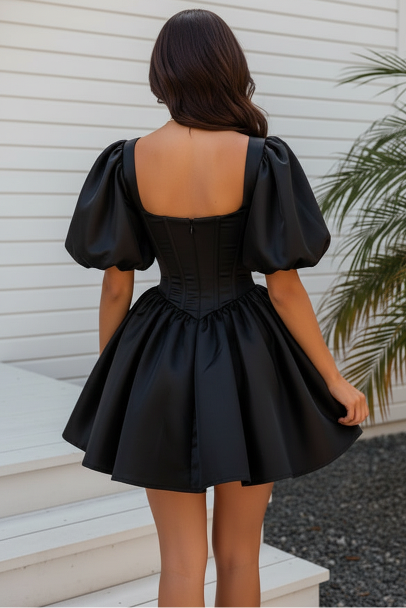 Puff Sleeve Corset Satin Mini Dress