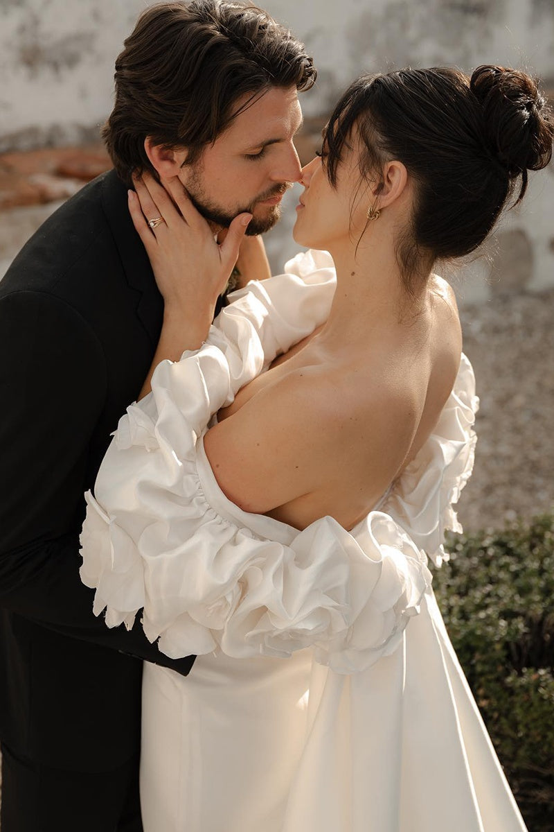 Floral Off-the-Shoulder Corset Wedding Dress