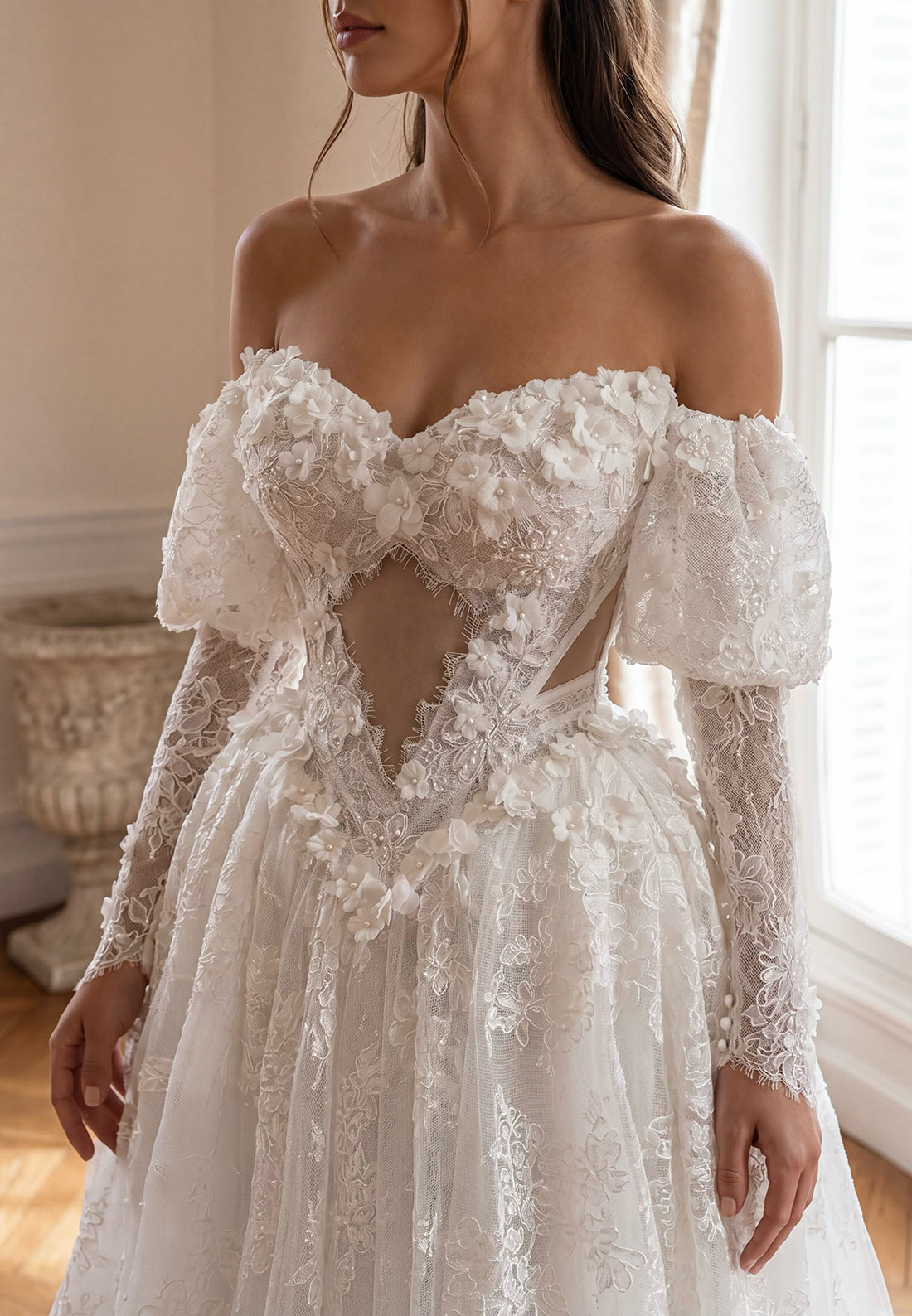 Floral Lace Ball Gown Wedding Dress with Corset