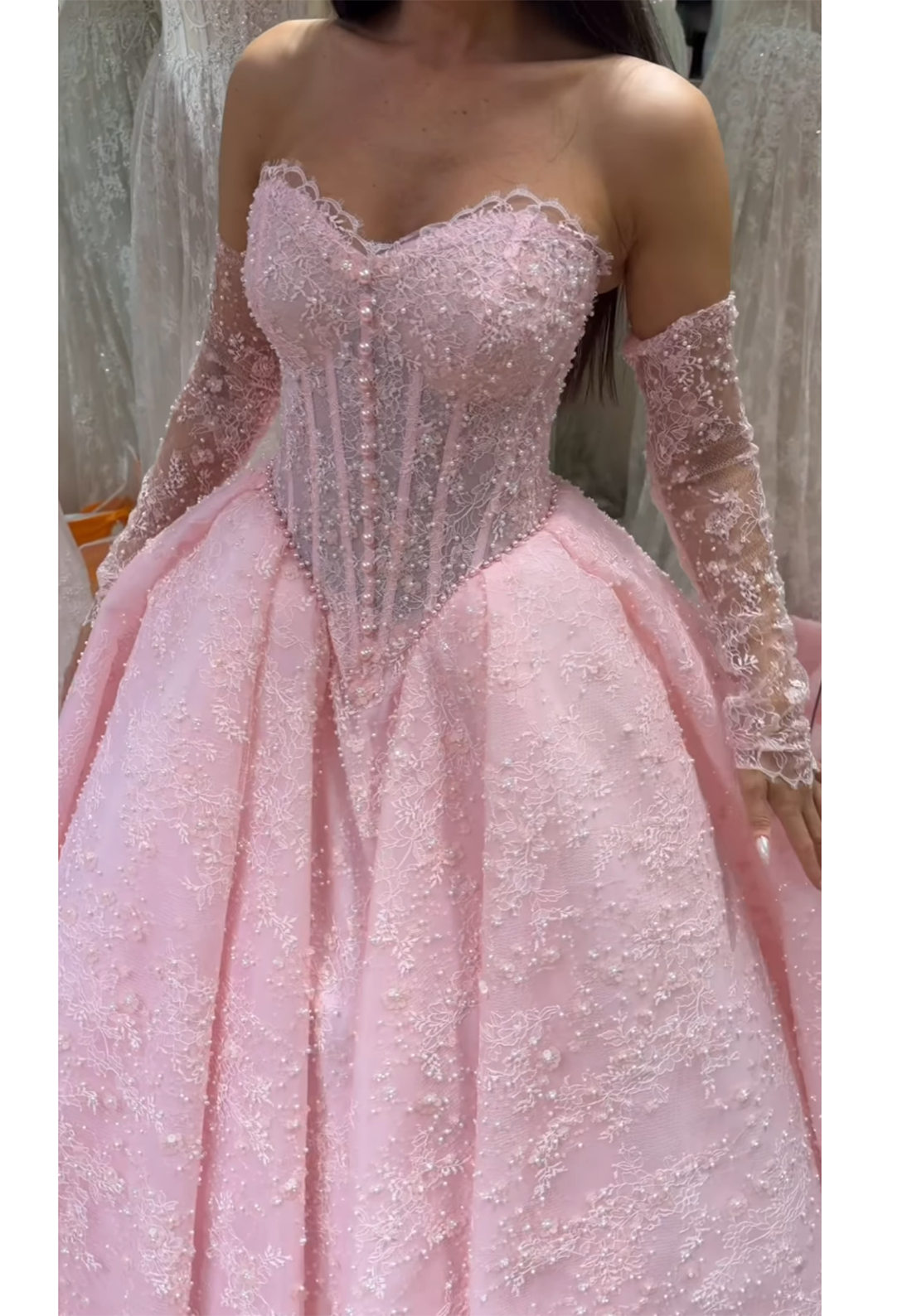 Corset Sweetheart Lace Ball Gown with Sleeves