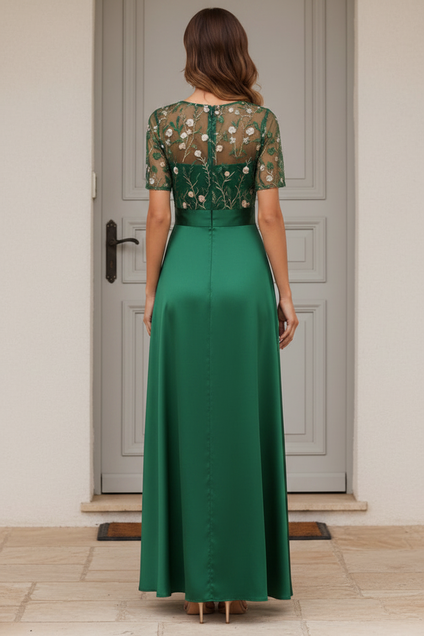 Embroidered Bodice High-Low Formal Gown
